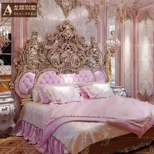 Master Modern Bed Large Princess Hand Carved Girl Bedding Queen Bed Double Luxury Floor Cama Matrimonial Nordic