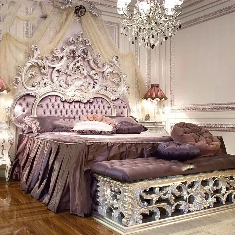 Master Modern Bed Large Princess Hand Carved Girl Bedding Queen Bed Double Luxury Floor Cama Matrimonial Nordic