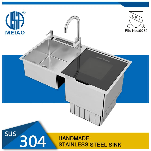 Meiao Household Automatic Smart Countertop Dishwasher Stainless Steel Sink Washing Dish Machine in sink dishwasher