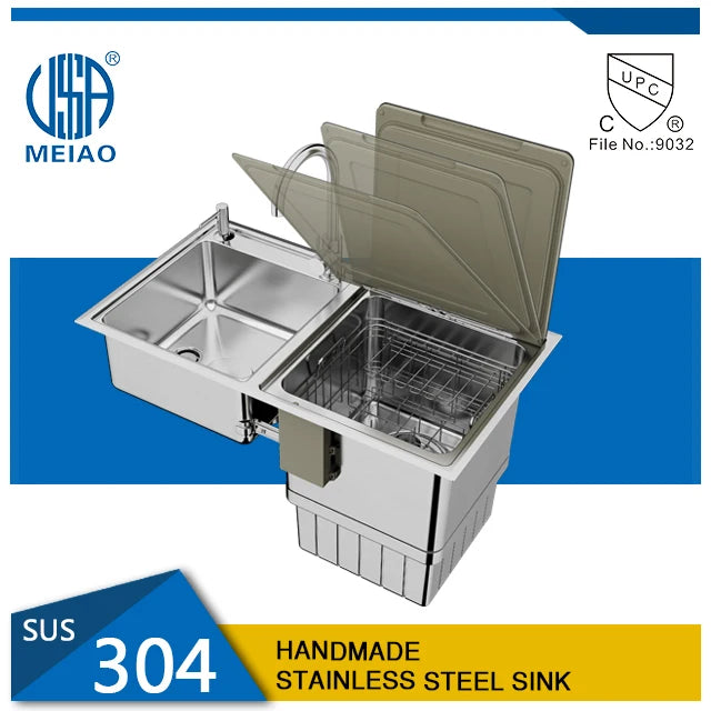 Meiao Household Automatic Smart Countertop Dishwasher Stainless Steel Sink Washing Dish Machine in sink dishwasher