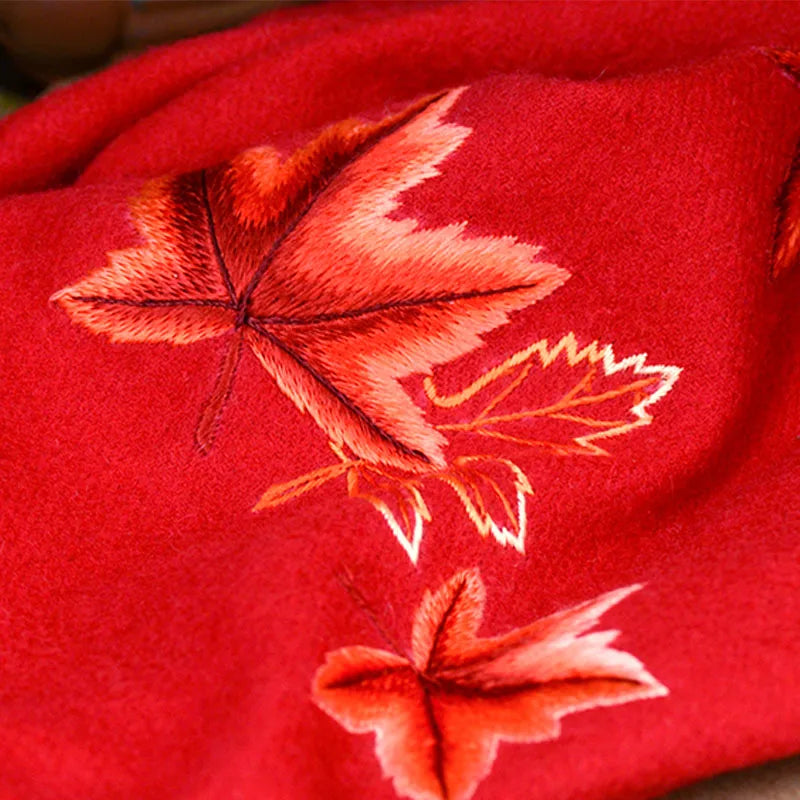Minggu Embroidery 2021 New Autumn and Winter Handmade Su Embroidered Cashmere Shawl Versatile Double sided Embroidered Maple Lea