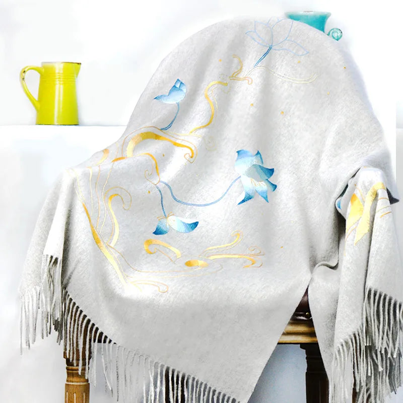 Minggu Embroidery 2023 High end Handmade Suzhou Embroidery Double sided Embroidery Cashmere Shawl Scarf Women's Autumn and Winte