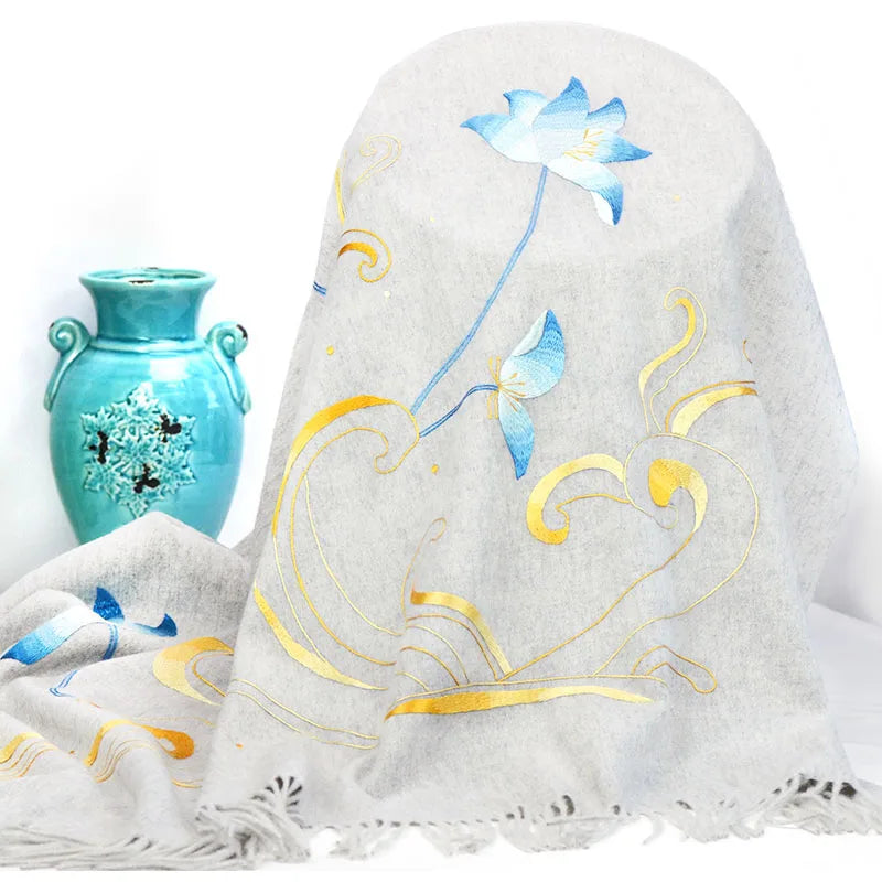 Minggu Embroidery 2023 High end Handmade Suzhou Embroidery Double sided Embroidery Cashmere Shawl Scarf Women's Autumn and Winte