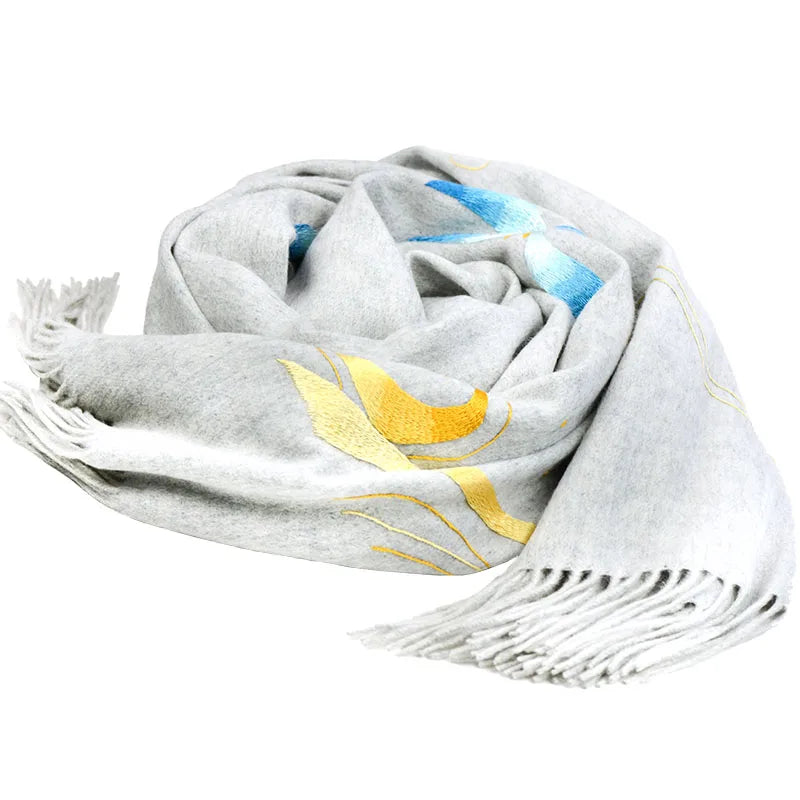 Minggu Embroidery 2023 High end Handmade Suzhou Embroidery Double sided Embroidery Cashmere Shawl Scarf Women's Autumn and Winte