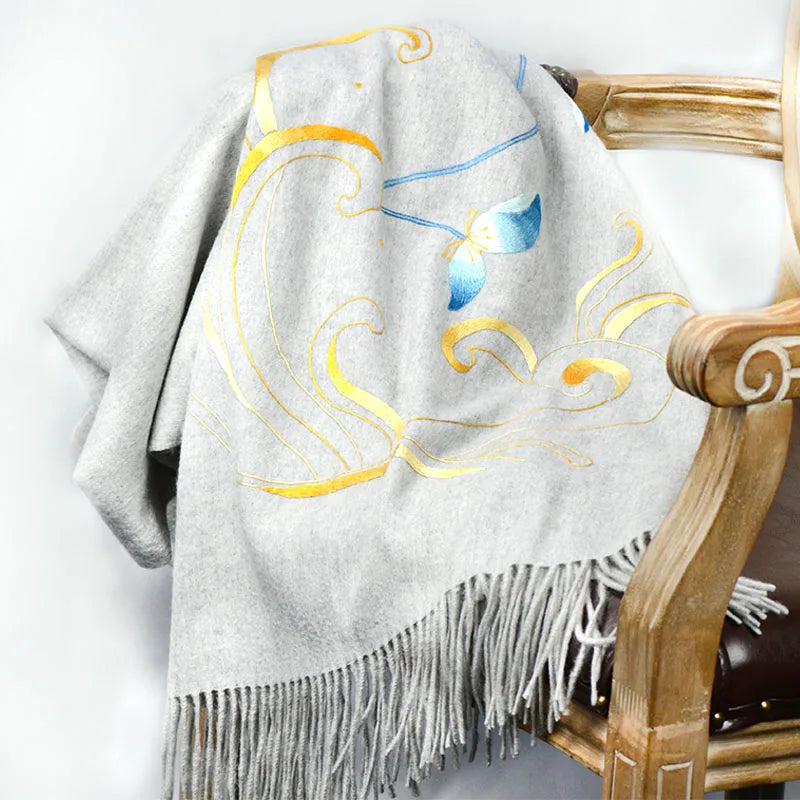 Minggu Embroidery 2023 High end Handmade Suzhou Embroidery Double sided Embroidery Cashmere Shawl Scarf Women's Autumn and Winte