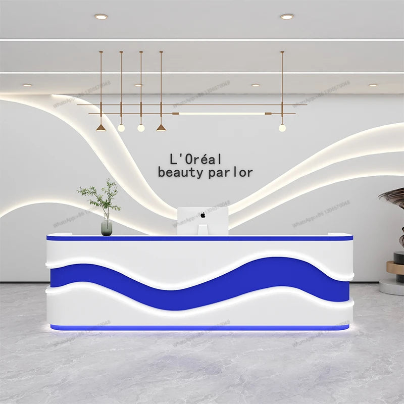 Minimalist modern beauty salon paint checkout counter company commercial front desk reception counter small live broadcast bar t