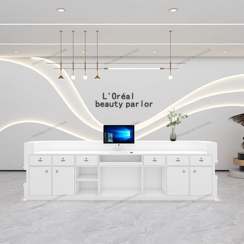 Minimalist modern beauty salon paint checkout counter company commercial front desk reception counter small live broadcast bar t