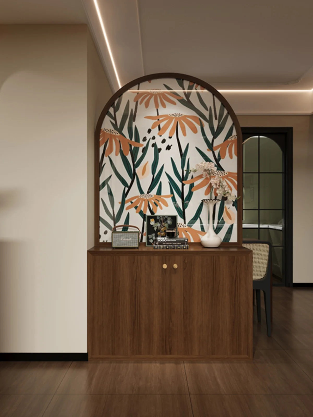 Minimalist modern luxury cream style solid wood shoe cabinet, storage cabinet, screen partition, entrance door, living room, cov