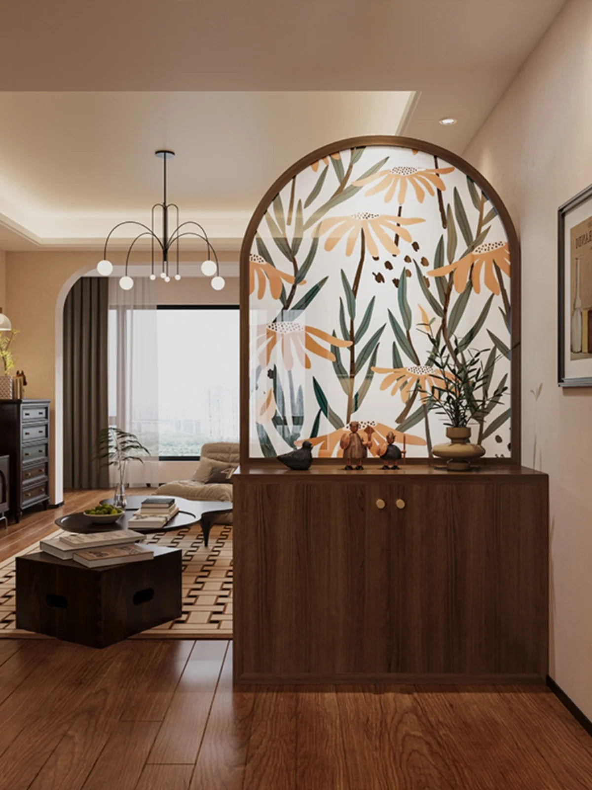 Minimalist modern luxury cream style solid wood shoe cabinet, storage cabinet, screen partition, entrance door, living room, cov