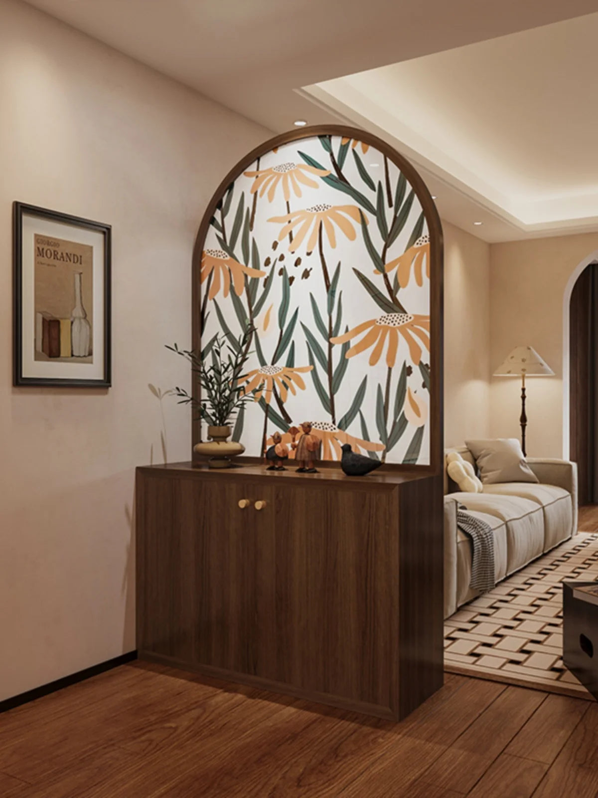 Minimalist modern luxury cream style solid wood shoe cabinet, storage cabinet, screen partition, entrance door, living room, cov