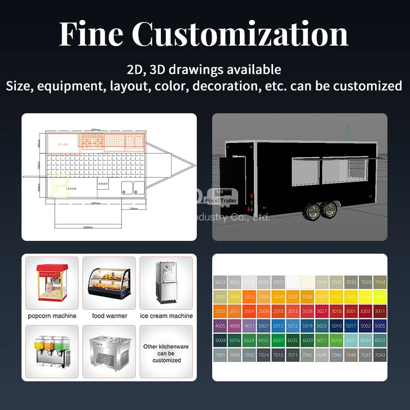 Mobile Fast Food Trailers Fully Equipped Enclosed Trailer BBQ Vending Cart Restaurant Food Truck with Full Kitchen