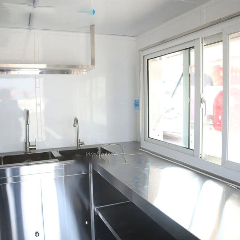 Mobile old-fashioned Lemoc pizza barbecue snack machine Food truck Square stainless steel equipped kitchen food trailer for sale