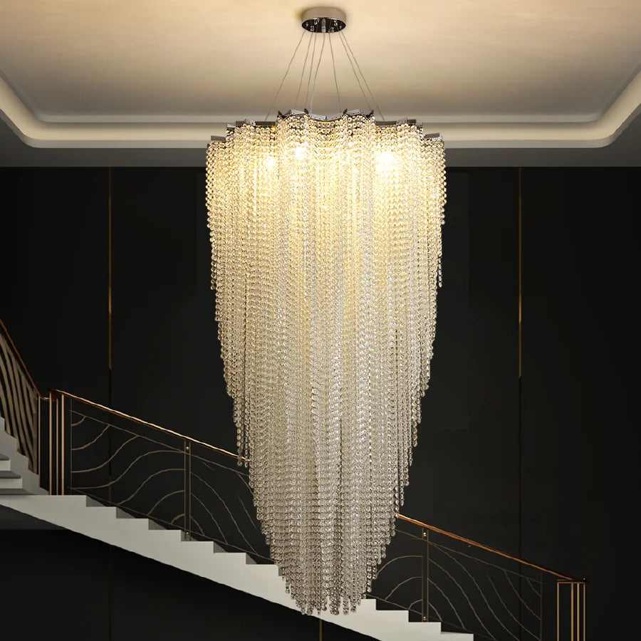 Modern Crystal Chandelier For Lustre Villa Loft  Home Decor Living Room Duplex Building Hollow Large Chandelier Staircase Light