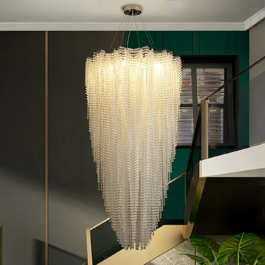 Modern Crystal Chandelier For Lustre Villa Loft  Home Decor Living Room Duplex Building Hollow Large Chandelier Staircase Light