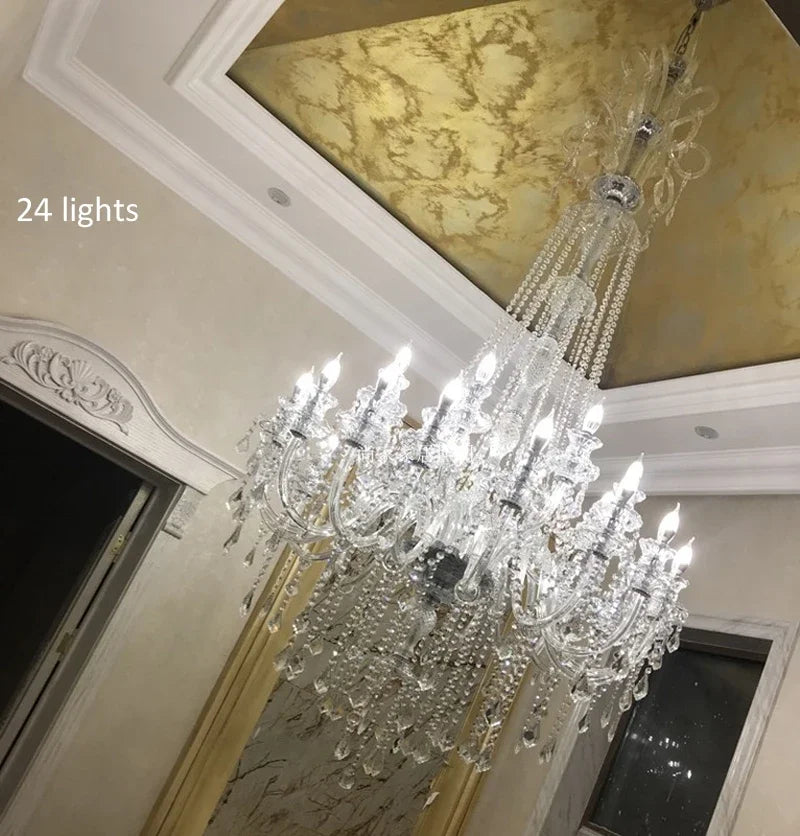 Modern Crystal Chandelier Villa Hotel Hall Living Room Ceiling Pendant Lighting Indoor Home LED Candle Crystal Hanging Lamps