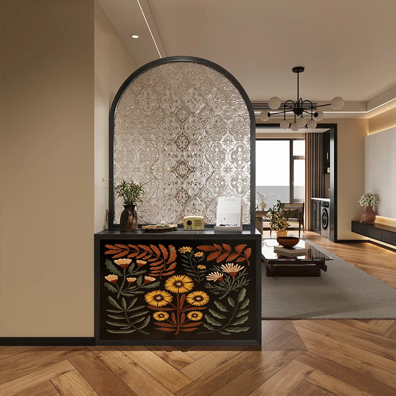 Modern French style wooden entrance door, living room, shoe cabinet, Begonia glass screen partition, dining room, bathroom, cove