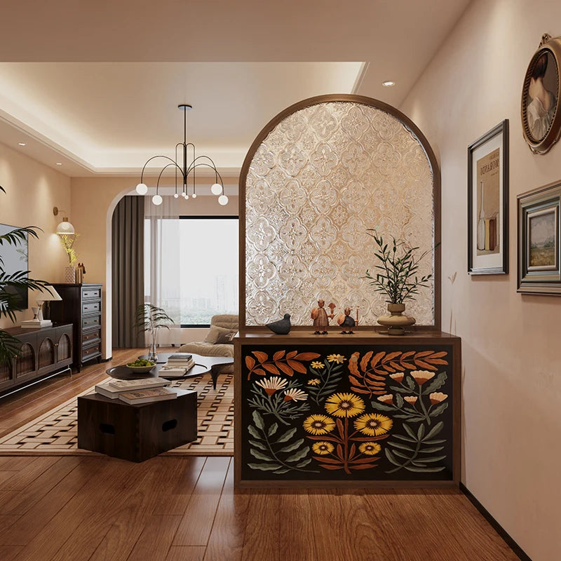 Modern French style wooden entrance door, living room, shoe cabinet, Begonia glass screen partition, dining room, bathroom, cove