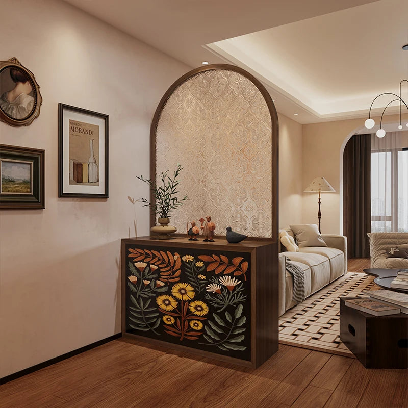 Modern French style wooden entrance door, living room, shoe cabinet, Begonia glass screen partition, dining room, bathroom, cove