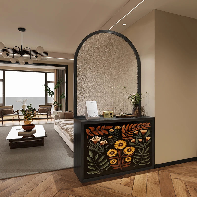 Modern French style wooden entrance door, living room, shoe cabinet, Begonia glass screen partition, dining room, bathroom, cove