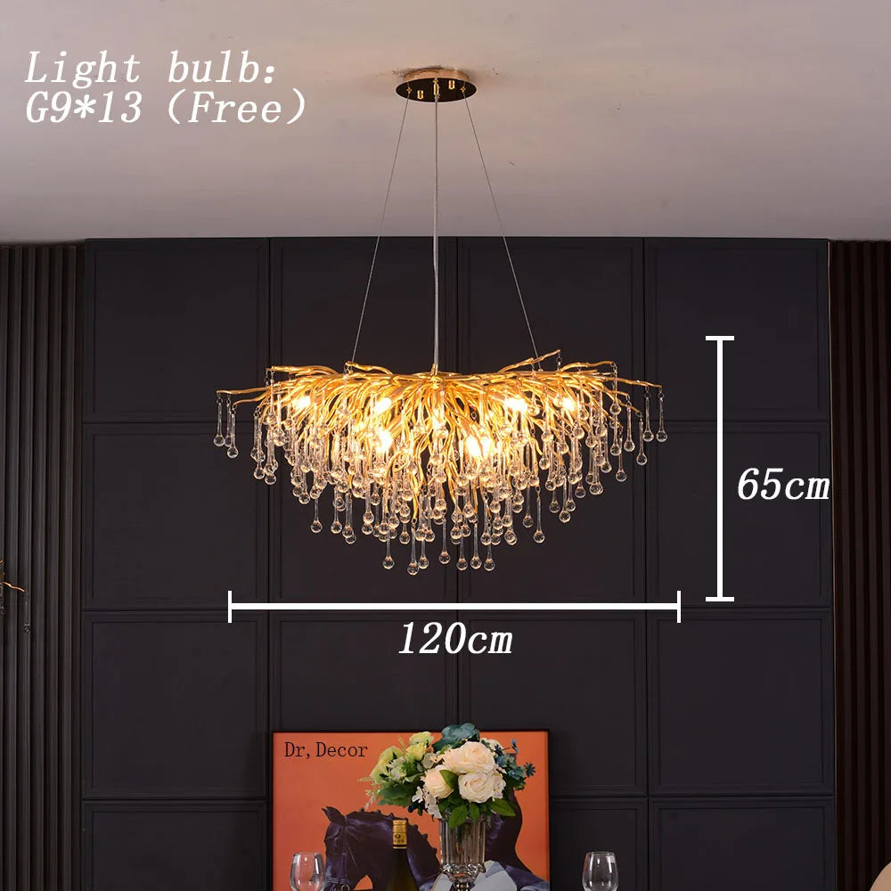 Modern LED Crystal Chandeliers Loft Oval Gold Luster Bedroom for Living Room Villa Indoor Decor Restaurant Pendant Lamp Lighting