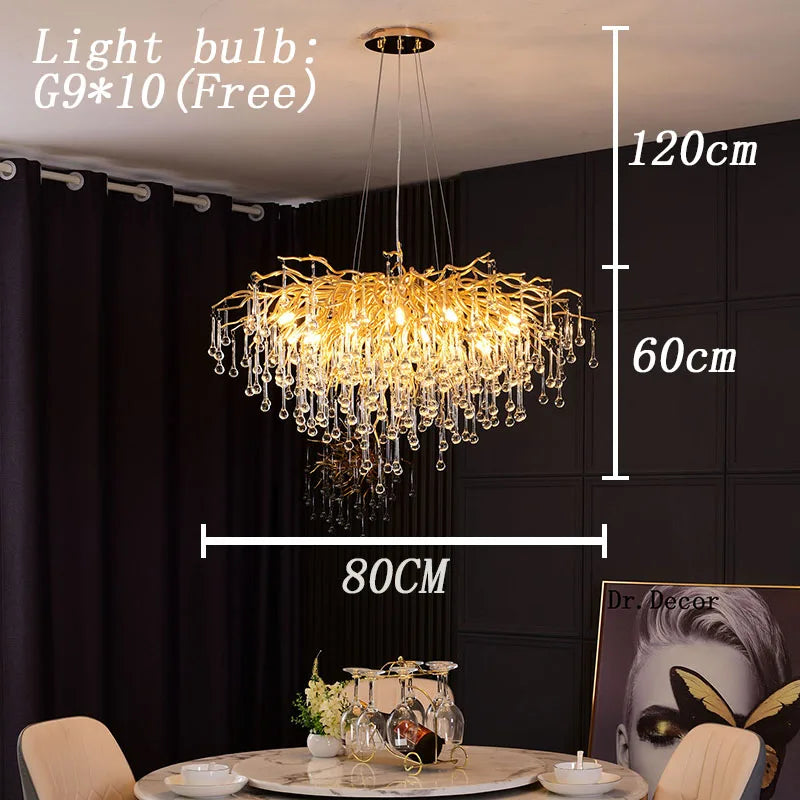 Modern LED Crystal Chandeliers Loft Oval Gold Luster Bedroom for Living Room Villa Indoor Decor Restaurant Pendant Lamp Lighting