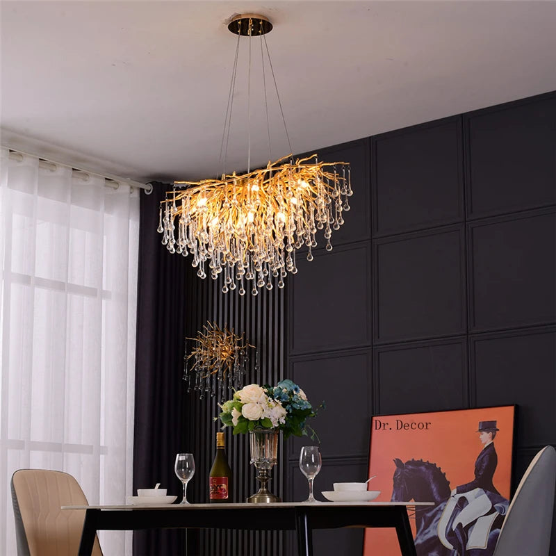 Modern LED Crystal Chandeliers Loft Oval Gold Luster Bedroom for Living Room Villa Indoor Decor Restaurant Pendant Lamp Lighting
