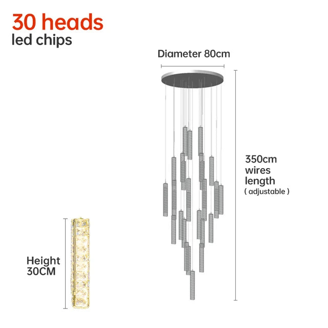Modern LED Crystal Raindrop Chandelier Lighting Staircase Luxury Golden Staircase Lights Chandelier for Living Room Hotel Villa