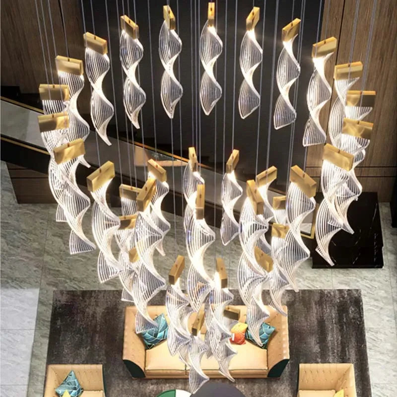 Modern LED Crystal Staircase Chandelier Luxury Creative Design Hallway Villa Hanging Lamps Large Indoor Acrylic Lighting Fixture