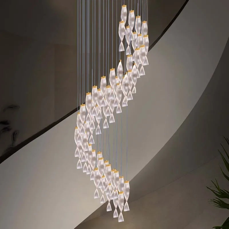 Modern LED Crystal Staircase Chandelier Luxury Creative Design Hallway Villa Hanging Lamps Large Indoor Acrylic Lighting Fixture