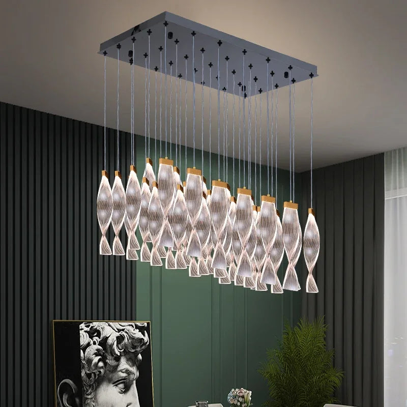 Modern LED Crystal Staircase Chandelier Luxury Creative Design Hallway Villa Hanging Lamps Large Indoor Acrylic Lighting Fixture