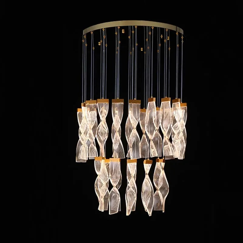 Modern LED Crystal Staircase Chandelier Luxury Creative Design Hallway Villa Hanging Lamps Large Indoor Acrylic Lighting Fixture