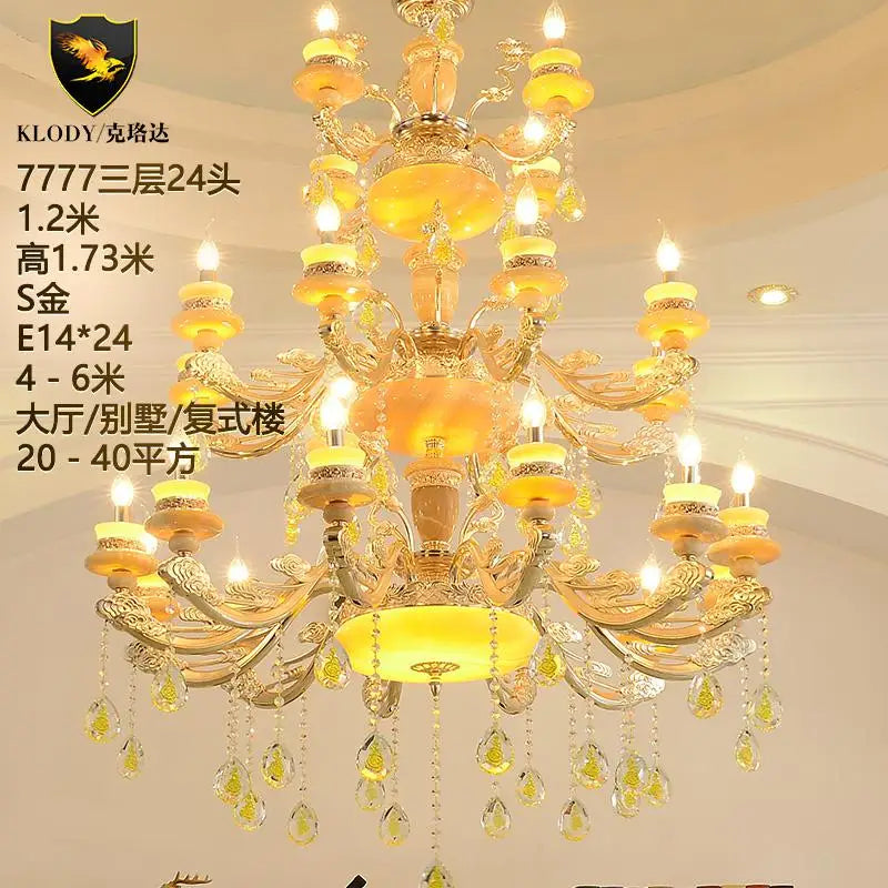 Modern Large Chandelier Fixture Gold Crystal Chandelier light Natural Jade home lighting Hotel Villa Hanging Drop Lights