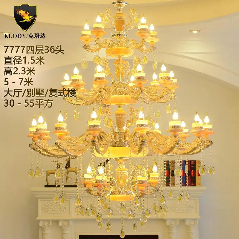 Modern Large Chandelier Fixture Gold Crystal Chandelier light Natural Jade home lighting Hotel Villa Hanging Drop Lights