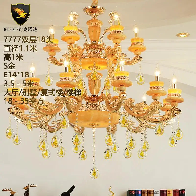 Modern Large Chandelier Fixture Gold Crystal Chandelier light Natural Jade home lighting Hotel Villa Hanging Drop Lights