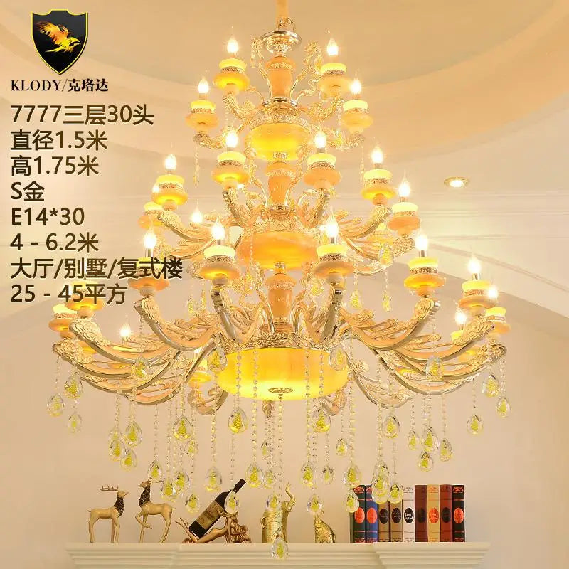 Modern Large Chandelier Fixture Gold Crystal Chandelier light Natural Jade home lighting Hotel Villa Hanging Drop Lights