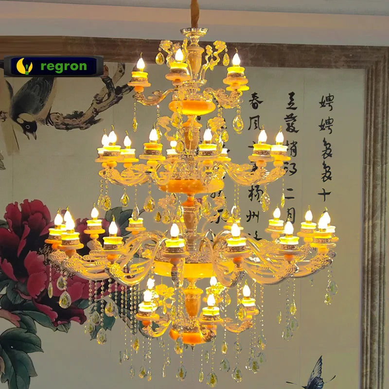 Modern Large Chandelier Fixture Gold Crystal Chandelier light Natural Jade home lighting Hotel Villa Hanging Drop Lights