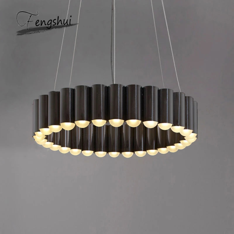 Modern Luxury Art LED Chandelier Round Water Pipe LED Personality Designer Villa Living Room Dining Room Lighting Interior Decor