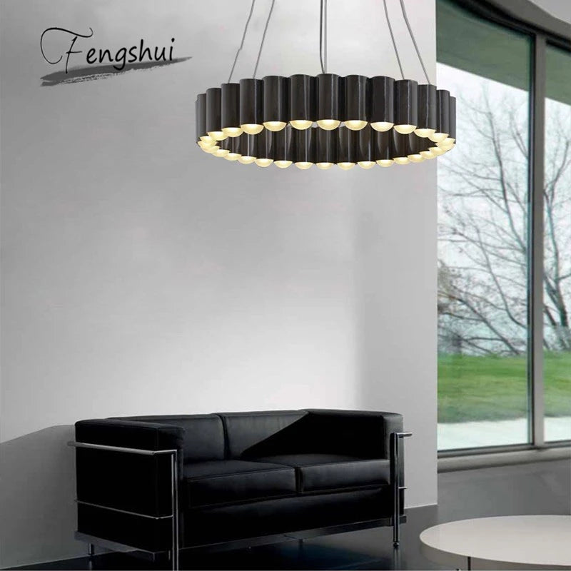 Modern Luxury Art LED Chandelier Round Water Pipe LED Personality Designer Villa Living Room Dining Room Lighting Interior Decor