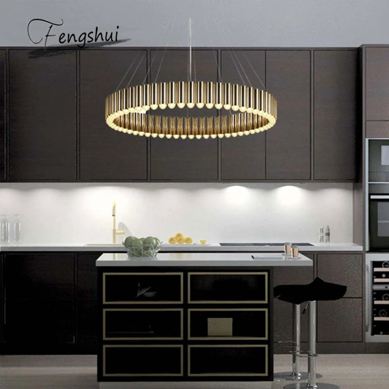 Modern Luxury Art LED Chandelier Round Water Pipe LED Personality Designer Villa Living Room Dining Room Lighting Interior Decor