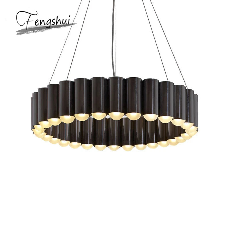 Modern Luxury Art LED Chandelier Round Water Pipe LED Personality Designer Villa Living Room Dining Room Lighting Interior Decor