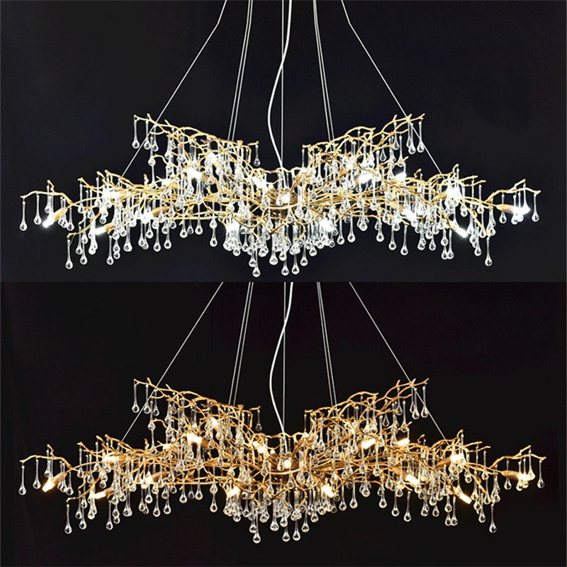 Modern Luxury Gold Crystal LED Chandelier Lighting LOFT Villa Large Lustre Pendant Lamp For Living Room Hotel Art Decor Lighting