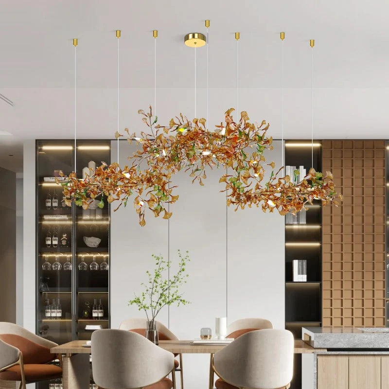Modern Luxury Living Room Chandeliers Custom Ginkgo Leaves High-end Hanging Lights for VIlla Hotel Hall Gallery Ceiling Lamps