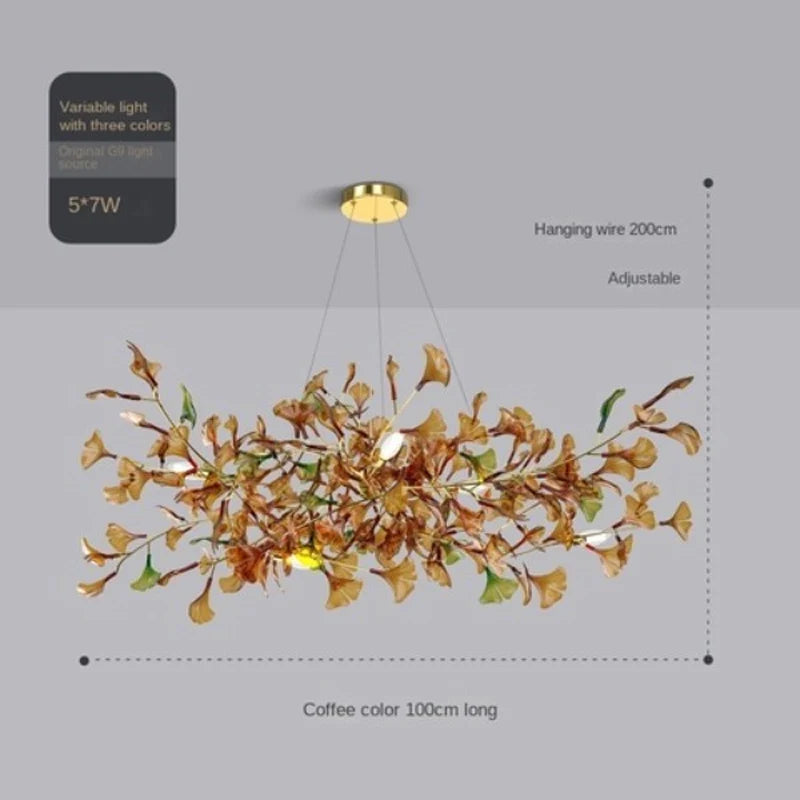 Modern Luxury Living Room Chandeliers Custom Ginkgo Leaves High-end Hanging Lights for VIlla Hotel Hall Gallery Ceiling Lamps