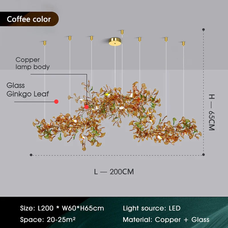 Modern Luxury Living Room Chandeliers Custom Ginkgo Leaves High-end Hanging Lights for VIlla Hotel Hall Gallery Ceiling Lamps