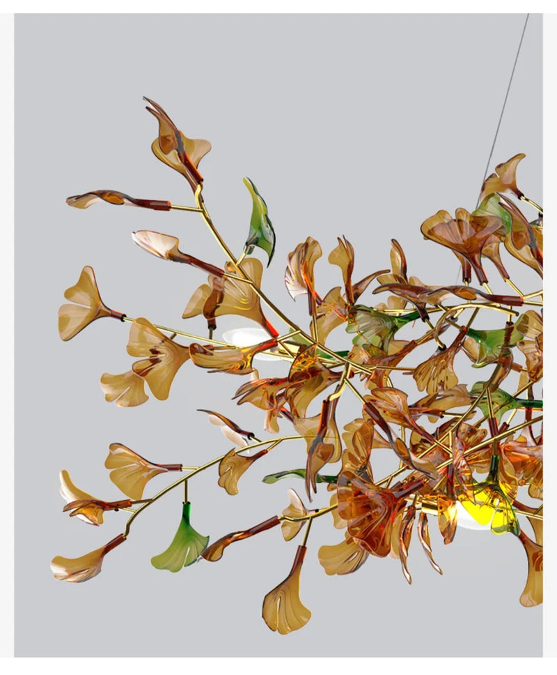 Modern Luxury Living Room Chandeliers Custom Ginkgo Leaves High-end Hanging Lights for VIlla Hotel Hall Gallery Ceiling Lamps