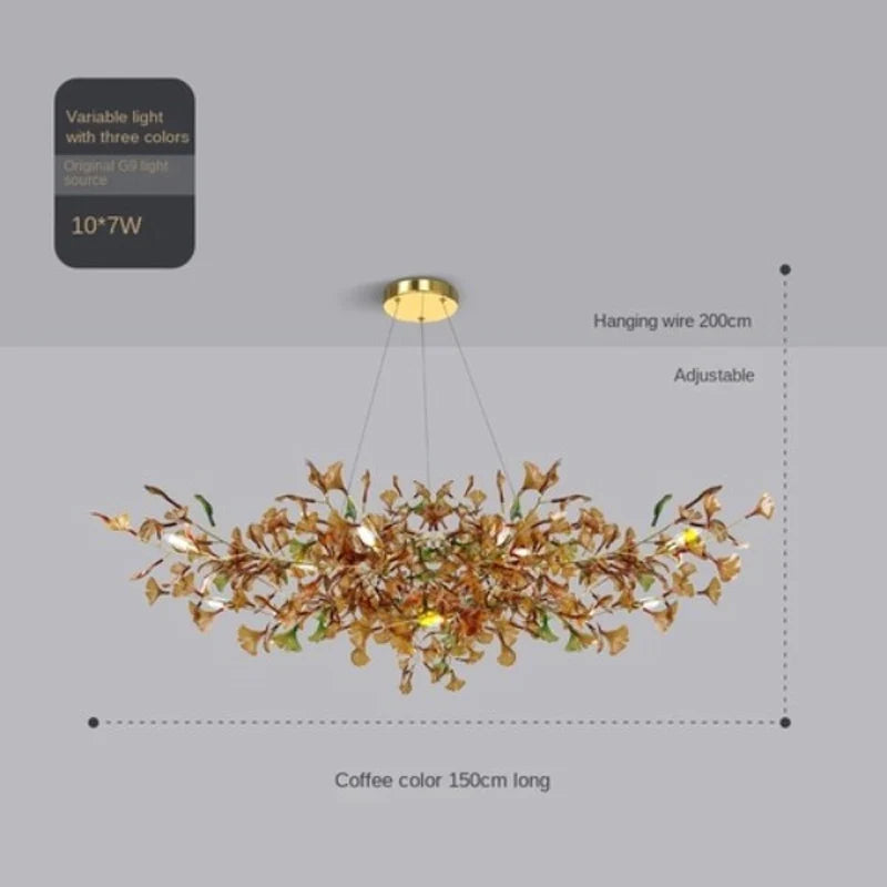 Modern Luxury Living Room Chandeliers Custom Ginkgo Leaves High-end Hanging Lights for VIlla Hotel Hall Gallery Ceiling Lamps