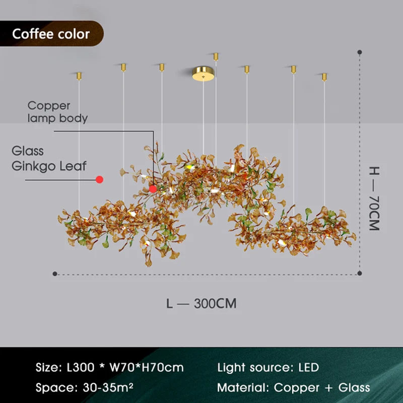 Modern Luxury Living Room Chandeliers Custom Ginkgo Leaves High-end Hanging Lights for VIlla Hotel Hall Gallery Ceiling Lamps