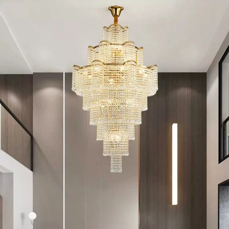 Modern Luxury Long Chandelier Staircase Loft Villa Lobby High Ceiling Decoration Golden Crystal Hotel Theater Large Chandelier