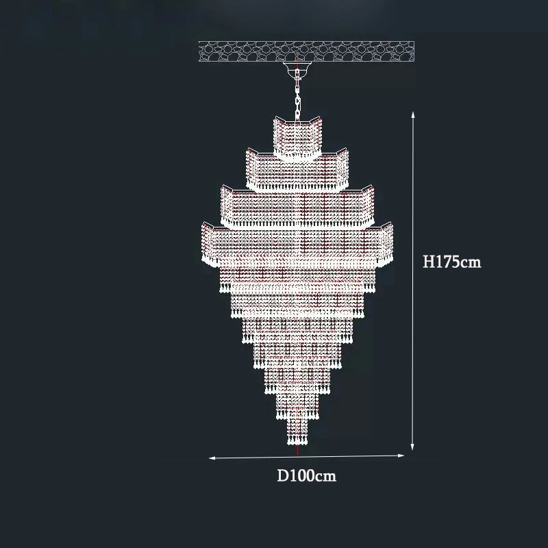 Modern Luxury Long Chandelier Staircase Loft Villa Lobby High Ceiling Decoration Golden Crystal Hotel Theater Large Chandelier