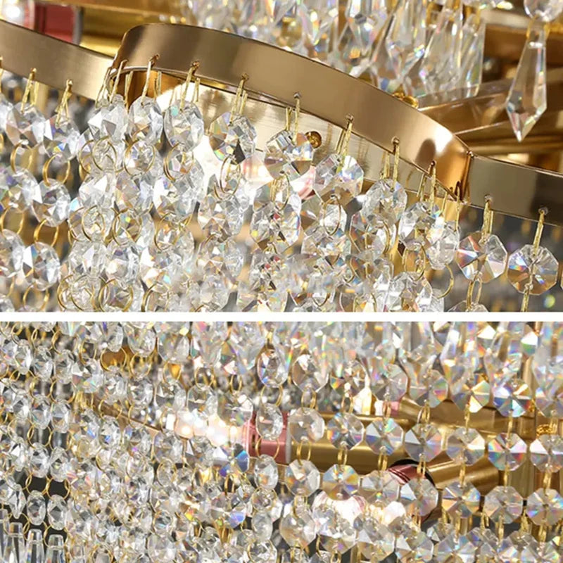 Modern Luxury Long Chandelier Staircase Loft Villa Lobby High Ceiling Decoration Golden Crystal Hotel Theater Large Chandelier